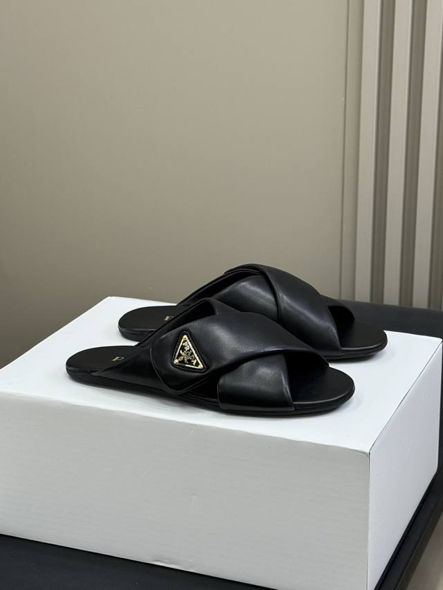 Top-Quality Prada Ss25 New Arrival~ Prada 2025 Spring/Summer Flat Sandals Cross