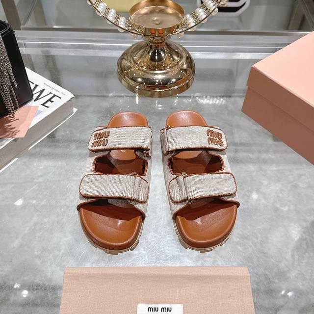 Factory Direct Miu 2025 Spring/Summer New Arrival Sandals Roman Thick Sole Velcr