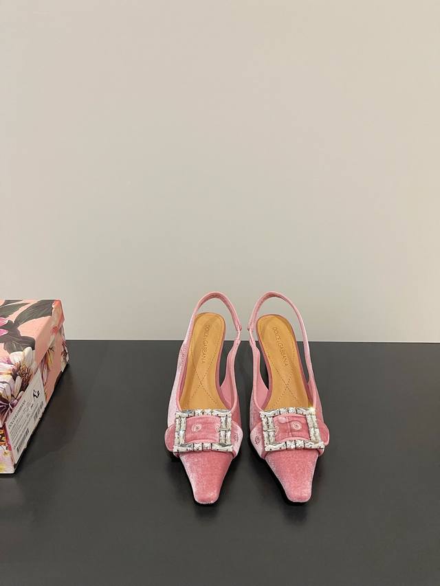 D&G Dolce & Gabbana Latest Silk Velvet Upper With O-Ring Buckle Backless Sandals