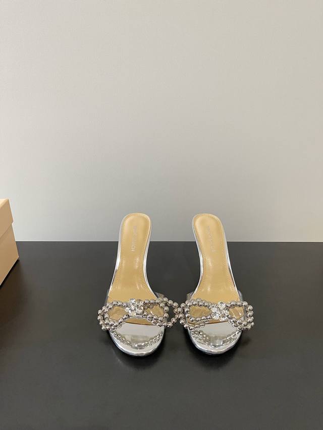 Mach&Mach's Latest Stunning Butterfly Bow Pearl Crystal High-Heel Slipper Series