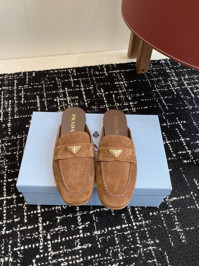 Premium-Grade Prada 25Ss Prada Runway-Inspired Triangle Logo Half-Slip Sandal! R