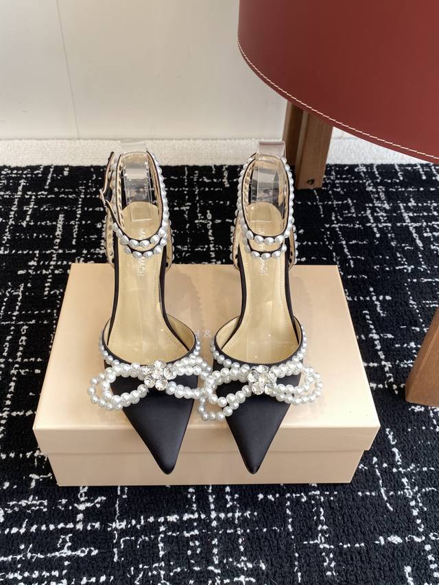 Premium-Grade Niche Brand Mach&Mach Exquisite Butterfly Bow Pearl High-Heel Seri