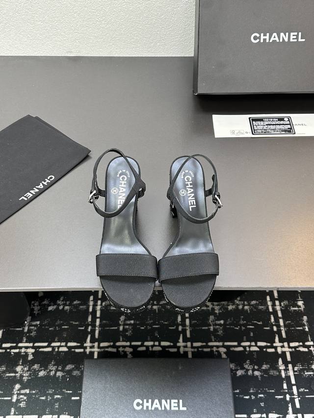 Chanel* | Chanel 25 New Arrival Stunning T-Strap Chunky Heel Crystal-Embellished
