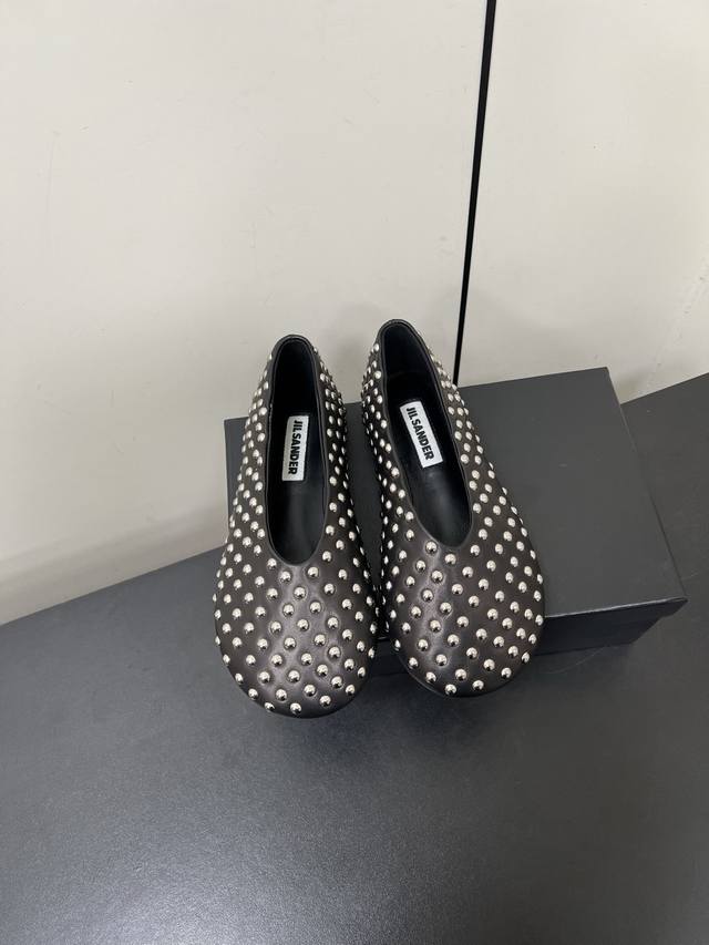Jilsander2025 New Round-Toe Ballet Flat Studded Single Shoes Jil Sander's Modern