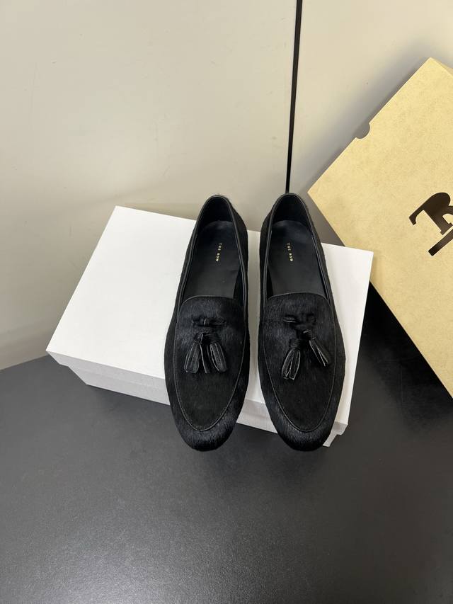 The Row French Retro Round-Toe Minimalist Versatile Flat Fringe Loafers This Is