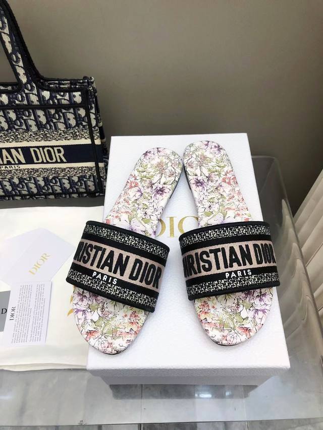 214 Color Flat 2025 Spring/Summer New Color Dior Women's Vintage Embroidered Lea