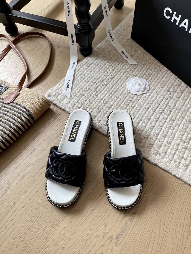 Chanel 25P Spring/Summer New Chain-Detail High-Heel Slippers Top-Tier Version! I