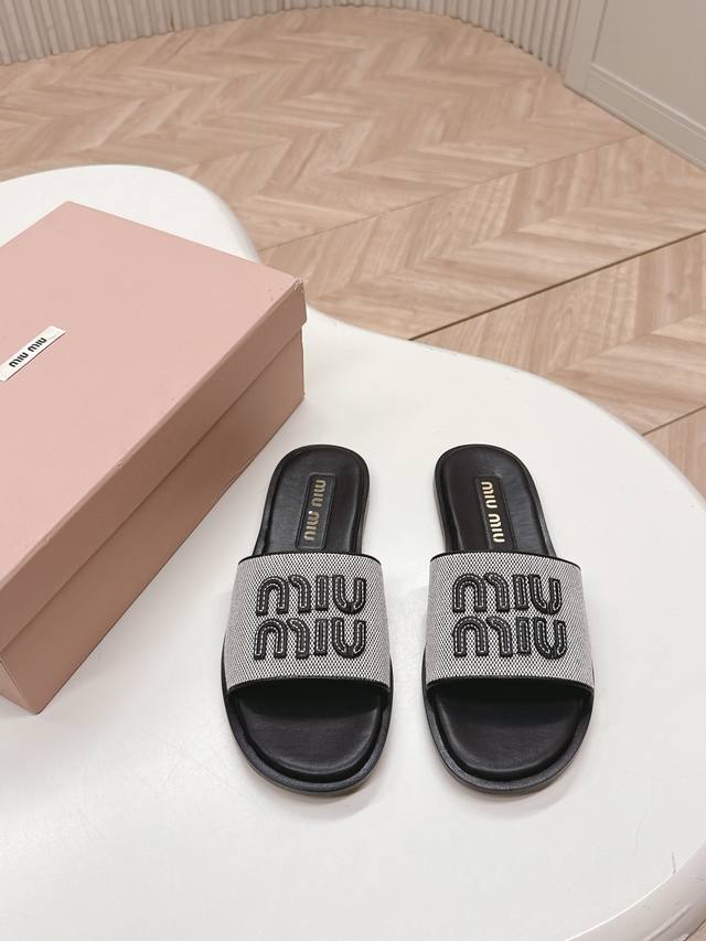 Miumiu2025 New-Arrival Slippers Classic Timeless Design! Raffia Flat Slippers Br