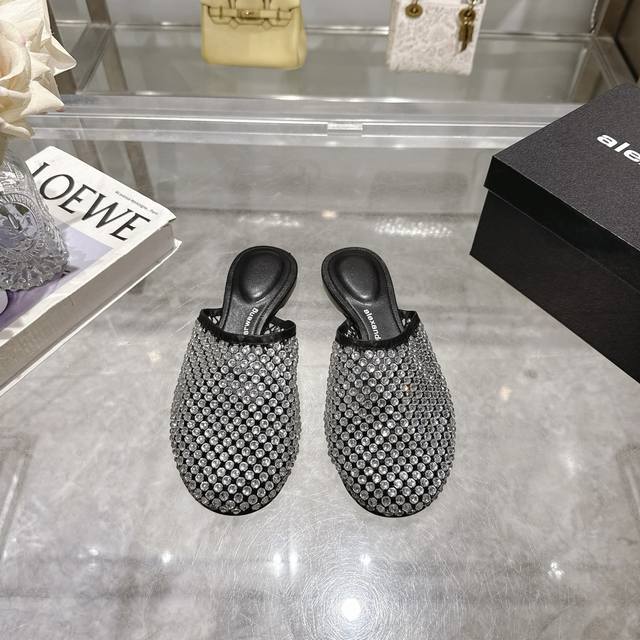Alexander Wang Alexander Wang Mesh Crystal-Embellished Flat Half-Slip-On Sandals
