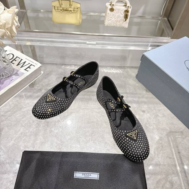 25 Newest Prada Diamond-Embellished Mary Jane Ballet Flats. This Super-Popular S
