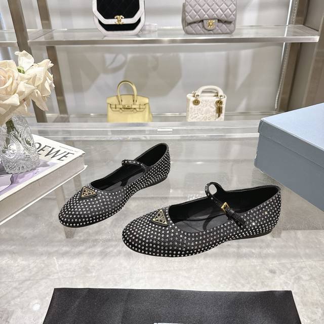 25 Latest Prada New Diamond-Embellished Mary Jane Ballet Flats, A Super-Popular