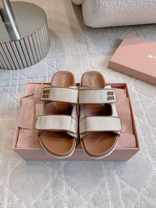 Factory Price P Miu New Canvas Letter Thick-Soled Slippers Casual And Versatile,