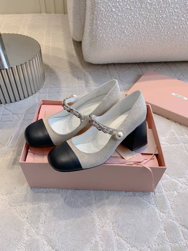 Backless Single Shoes Miu New-Style Chunky Heel Mary Jane Single Shoes New Versi