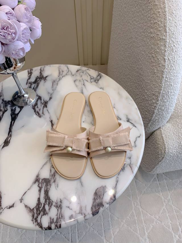 Factory Price P Dio*New Butterfly Bow Pearl Flat Slippers The On-Foot Effect Is
