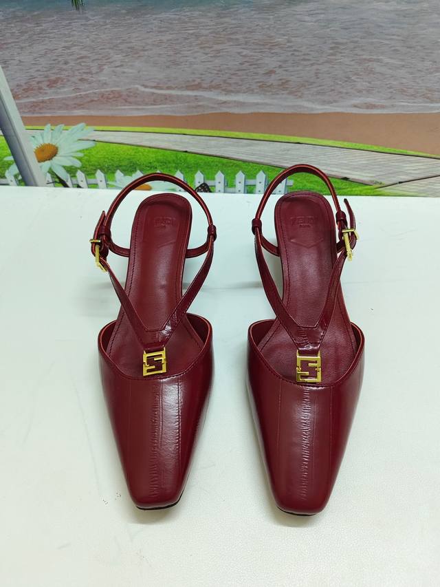 Special Price: Genuine Leather Sole +40 Fend1 New Square-Toe Open-Heel Shoes, To