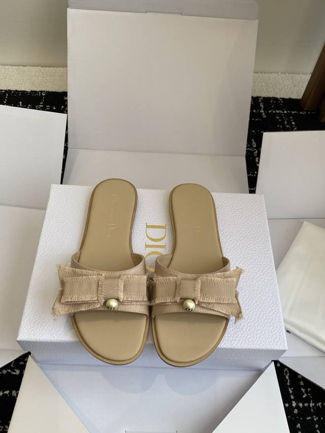 Official Website Dior 24Ss Cd Butterfly Bow Pearl High-Heel Slippers Cd Presents