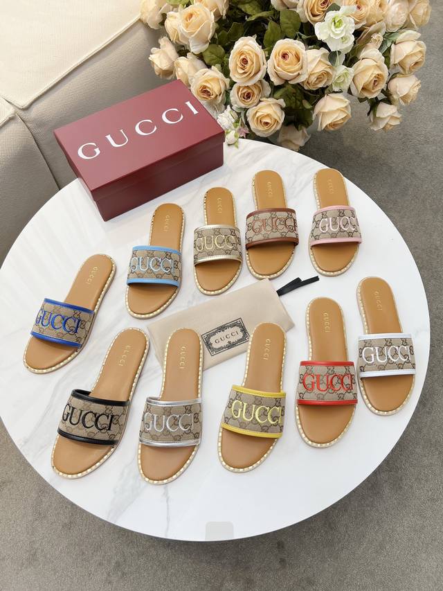 Gucci, 2025 Spring/Summer New Arrival Casual Women's Embroidered Double G Sandal