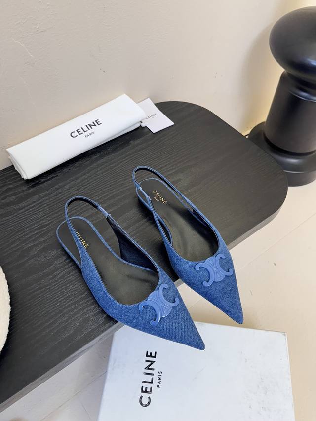 Denim 270 Leather Upper With Horsehair Trim Celin*Classic Retro Pointed-Toe High