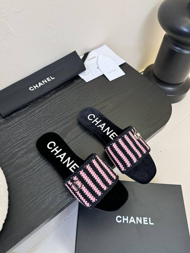 24Fw Summer New Arrival Chanel-Inspired Knitted Stripe One-Strap Sandals Sandals