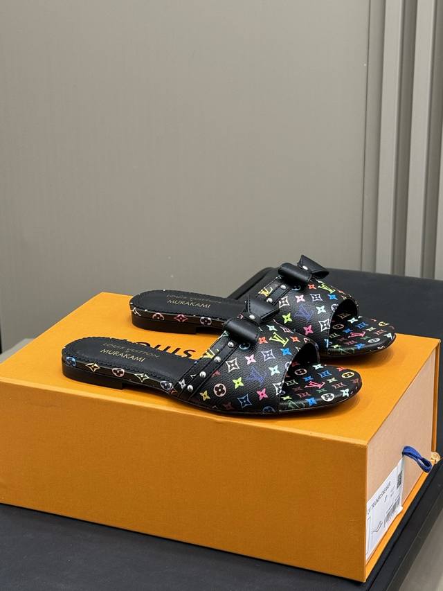 Lv Three-Color Bow Flat Sandals So Polite, So Happy! Pure Leather Bow With Small