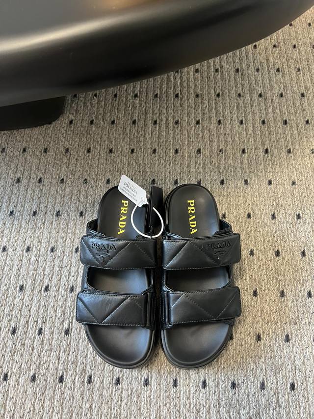 Flip-Flops Sandals 265 Prad* 25Ss Thick-Soled Velcro Strap Sandals Half-Slip-On