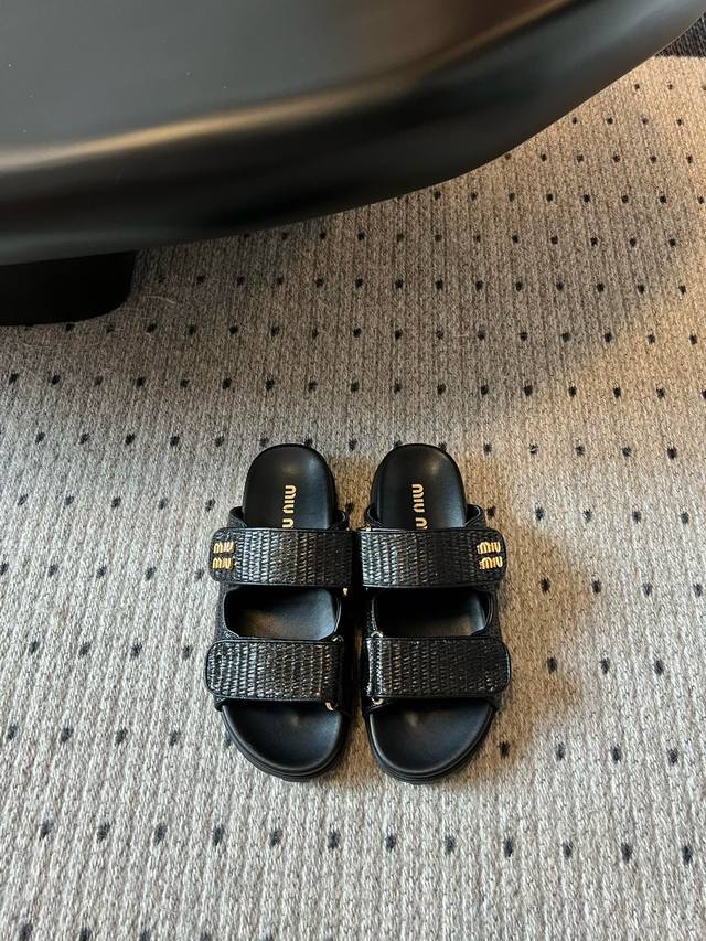 Miu Mi* 25 Two-Strap Raffia-Woven Sandal Flip-Flops Miumi* Spring/Summer New Fla