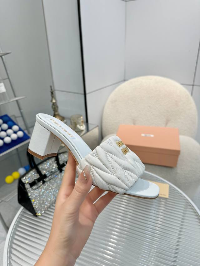 High-Heeled Miumiu Ss25 New Arrival~ Miu 2025 Summer Genuine Leather Sole Slippe