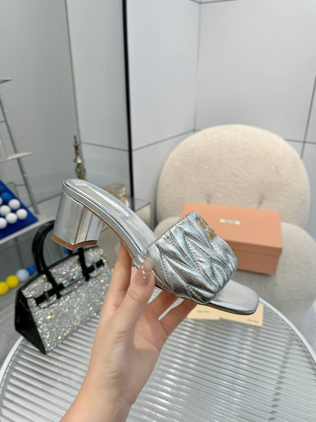 High-Heeled Miu Miu Ss25 New Arrival~ Miu 2025 Summer Genuine Leather Sole Slipp
