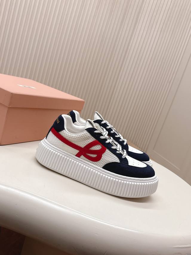 Miumiu | Miu Miu 2025 New Arrival Thick Sole Retro-Style Casual Cookie Platform