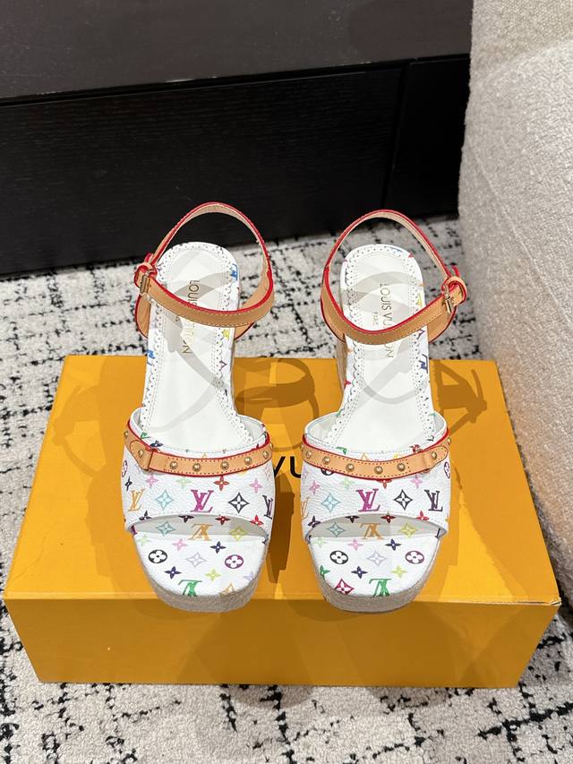 Takashi Murakami X Louis Vuitton 25 Helios Leather Round-Toe Wedge Heel Single-S