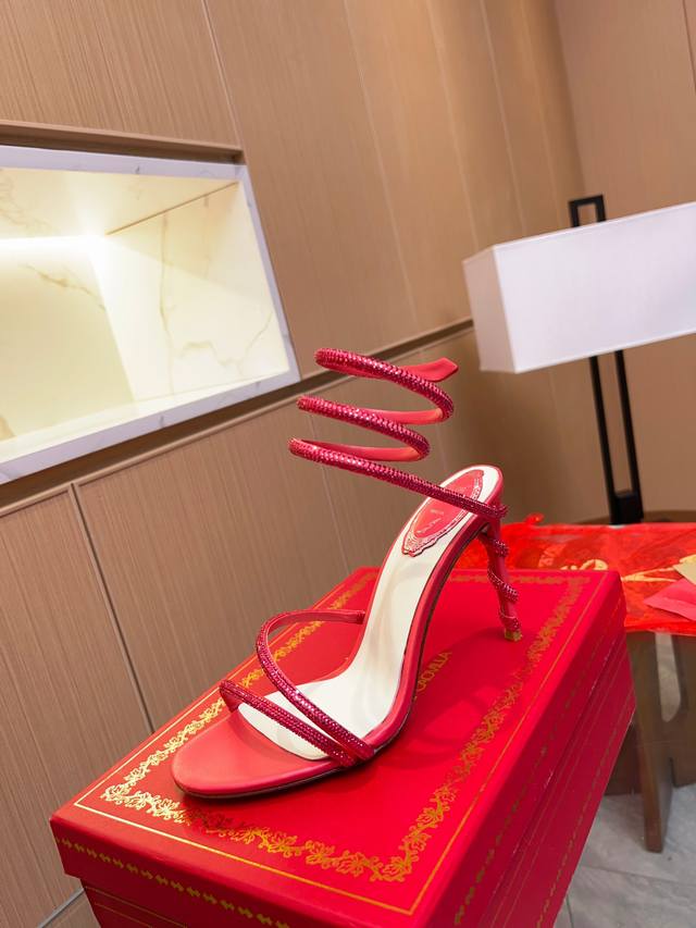 R C Heavy-Duty Rc Snake-Shaped Red-Hot Cleo Series, Crystal-Wrapped Ankle Strap