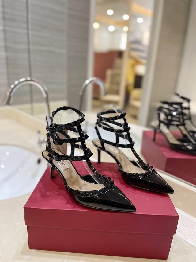 P: Valentino Same-Color Studded Lace-Up High Heels In The Latest Color. Since Th