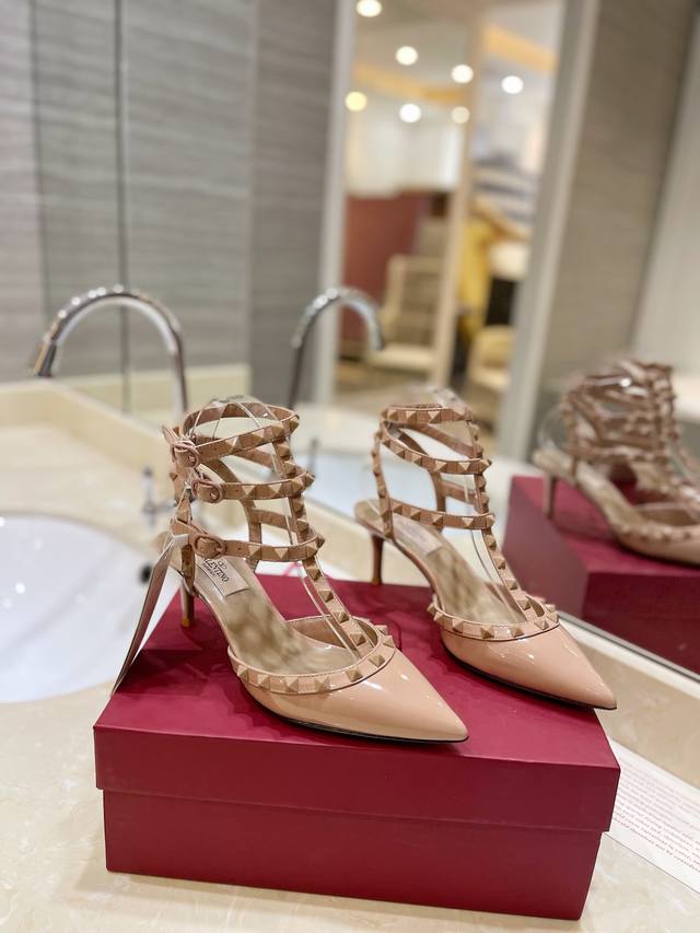 P: Valentino Same-Color Studded Lace-Up High Heels In The Latest Color. Since Th