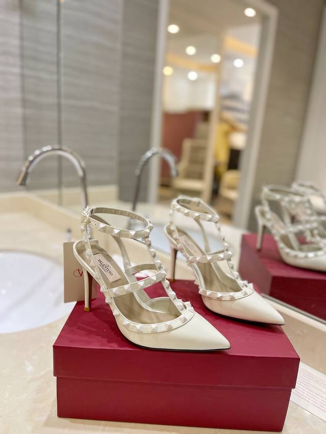 P: Valentino Same-Color Studded Lace-Up High Heels In The Latest Color. Since Th