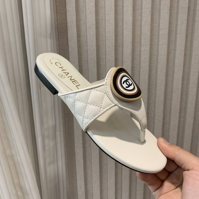 Chane*|Chanel 25P Spring/Summer New Arrival Double C Flat Sandals Summer Flip-Fl