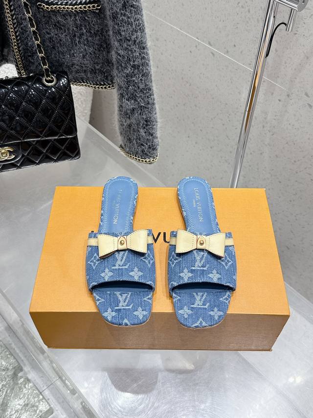 Louisvuitton 2025 Spring/Summer New Arrival Bow Heeled Flat Sandals It's Hard No