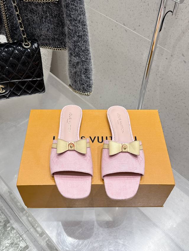 Louisvuitton 2023 Spring/Summer New Arrival Bow Heeled Flat Sandals It's Hard No