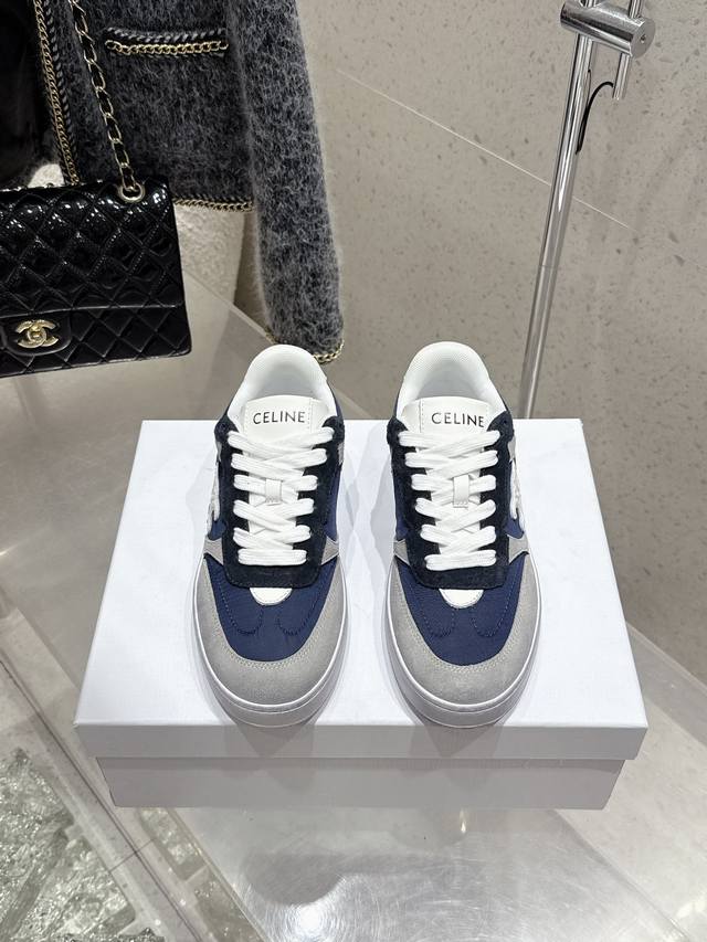 Top-Tier Version Celine 25 Latest Block Series Lace-Up Casual Sneakers Triomphe