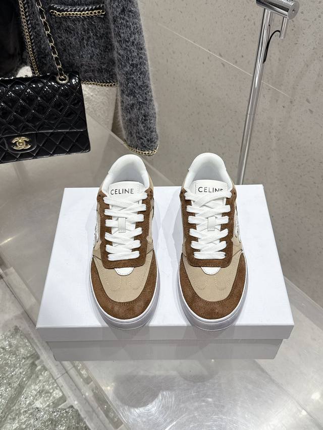 Top-Tier Version Celine 25 Latest Block Series Lace-Up Casual Sneakers Triomphe