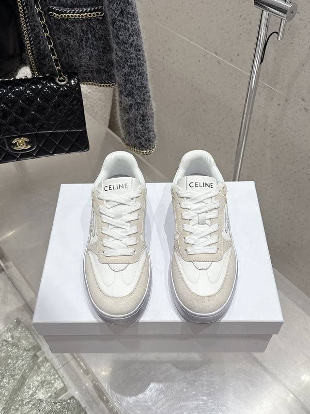 Top-Tier Version Celine 25 Latest Block Series Lace-Up Casual Sneakers Triomphe