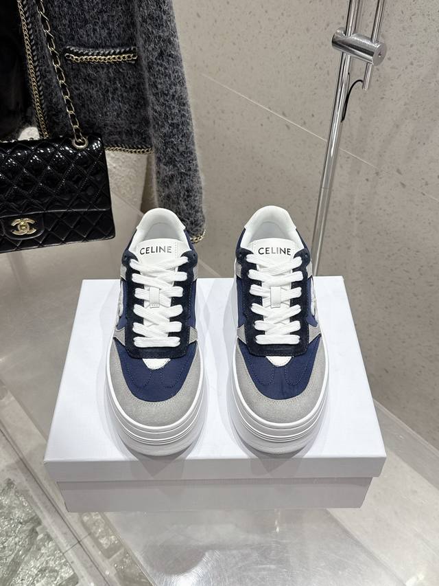 Top-Tier Version Celine 25 Latest Block Series Lace-Up Casual Sneakers Triomphe