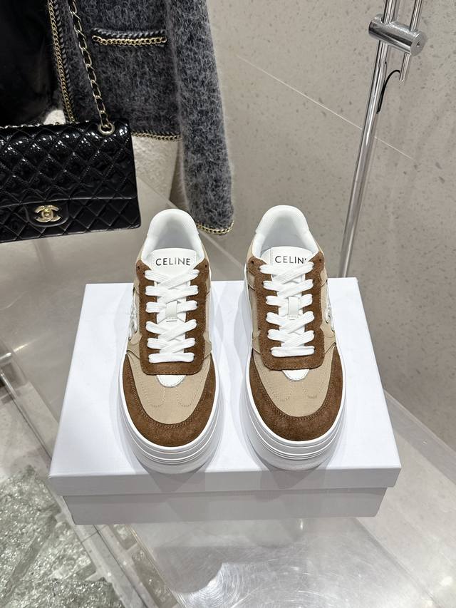 Top-Tier Version Celine 25 Latest Block Series Lace-Up Casual Sneakers Triomphe