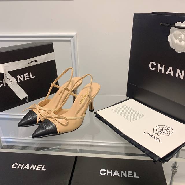 Orange Factory Price P Chanel Classic Butterfly Bow Pointed-Toe High-Heel Sandal