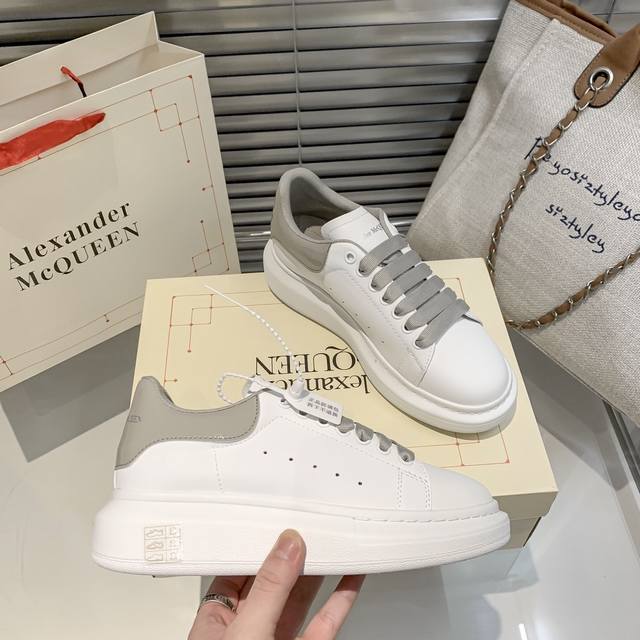 Orange Factory Price P Alexander Mcqueen Couple's White Sneakers Thick-Soled Hei