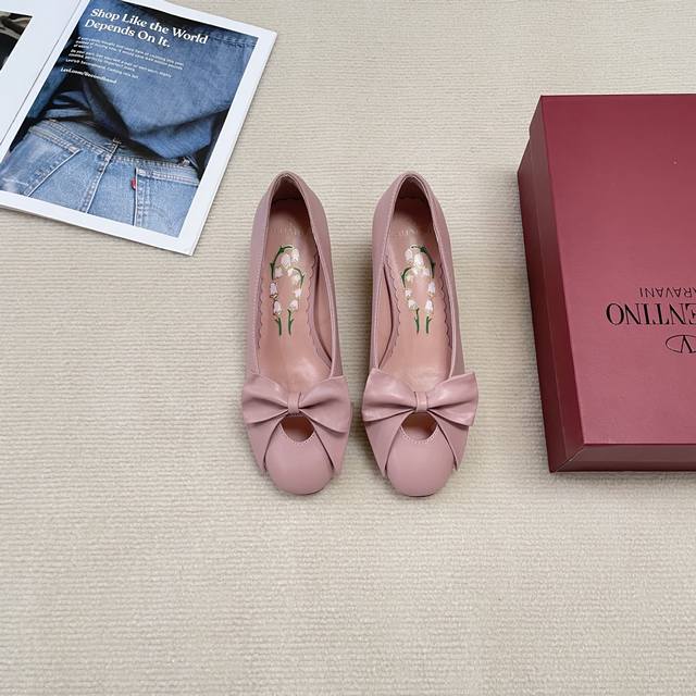 Orange Factory Price P Valentino Spring/Summer New Arrival Round-Toe Bow-Knot Op
