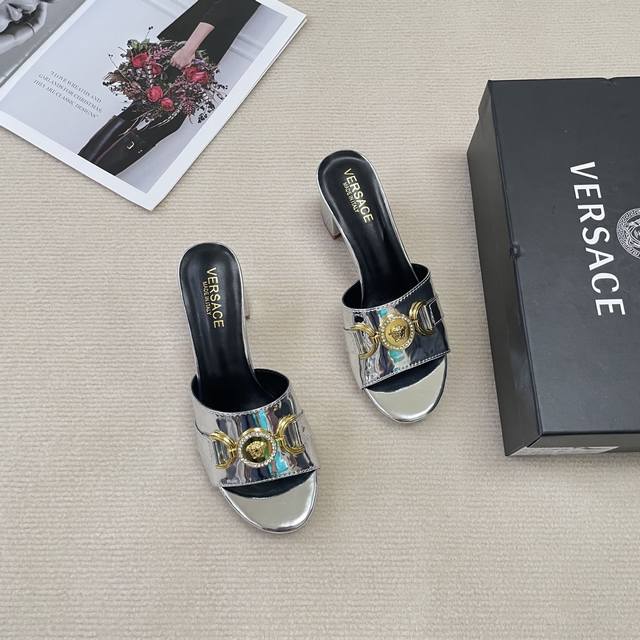 Orange Factory Price P Versace Spring/Summer New Arrival Beauty Head Chunky Heel