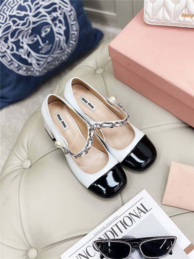 Orange Factory Price P Miu Miu Early Spring New Arrival Pearl Mary Jane Shoes Lo