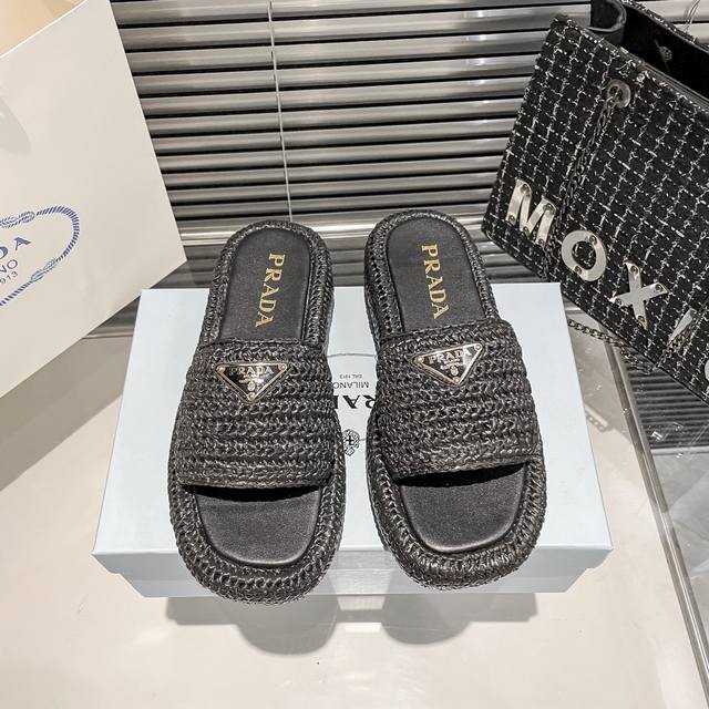 Orange Factory Price P Prada Spring/Summer New Arrival Woven Thick-Soled Slipper