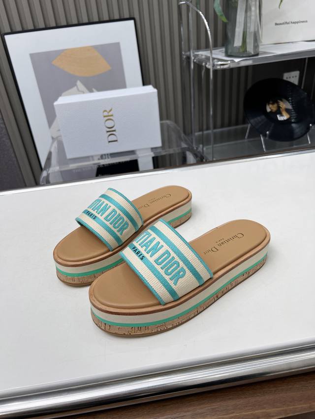 Orange Factory Price P Dior New Arrival Letter Embroidered Thick-Soled Slippers