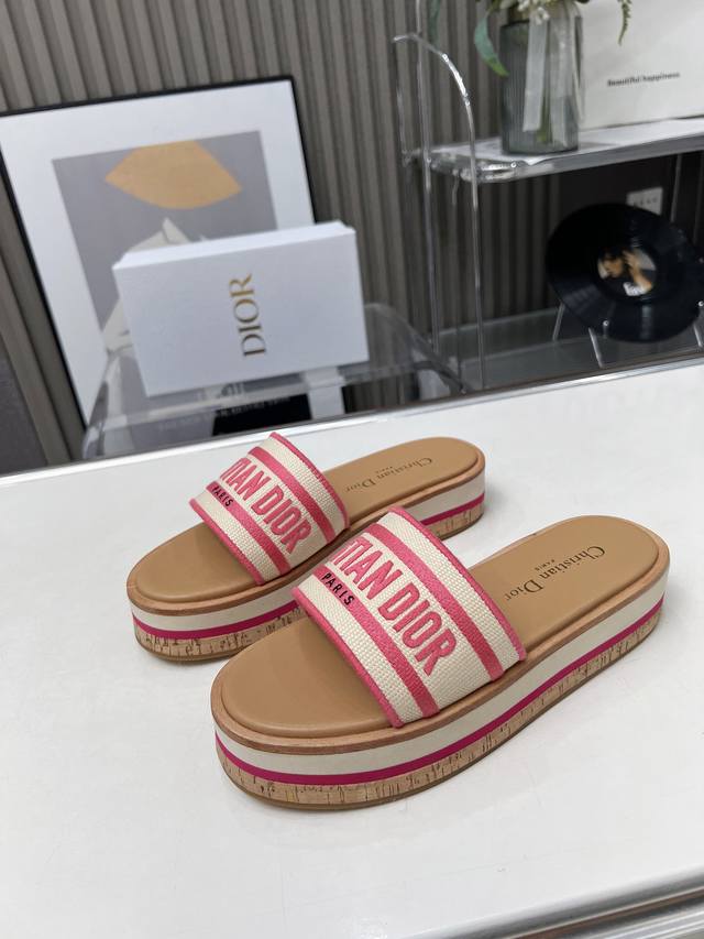 Orange Factory Price P Dior New Arrival Letter Embroidered Thick-Soled Slippers